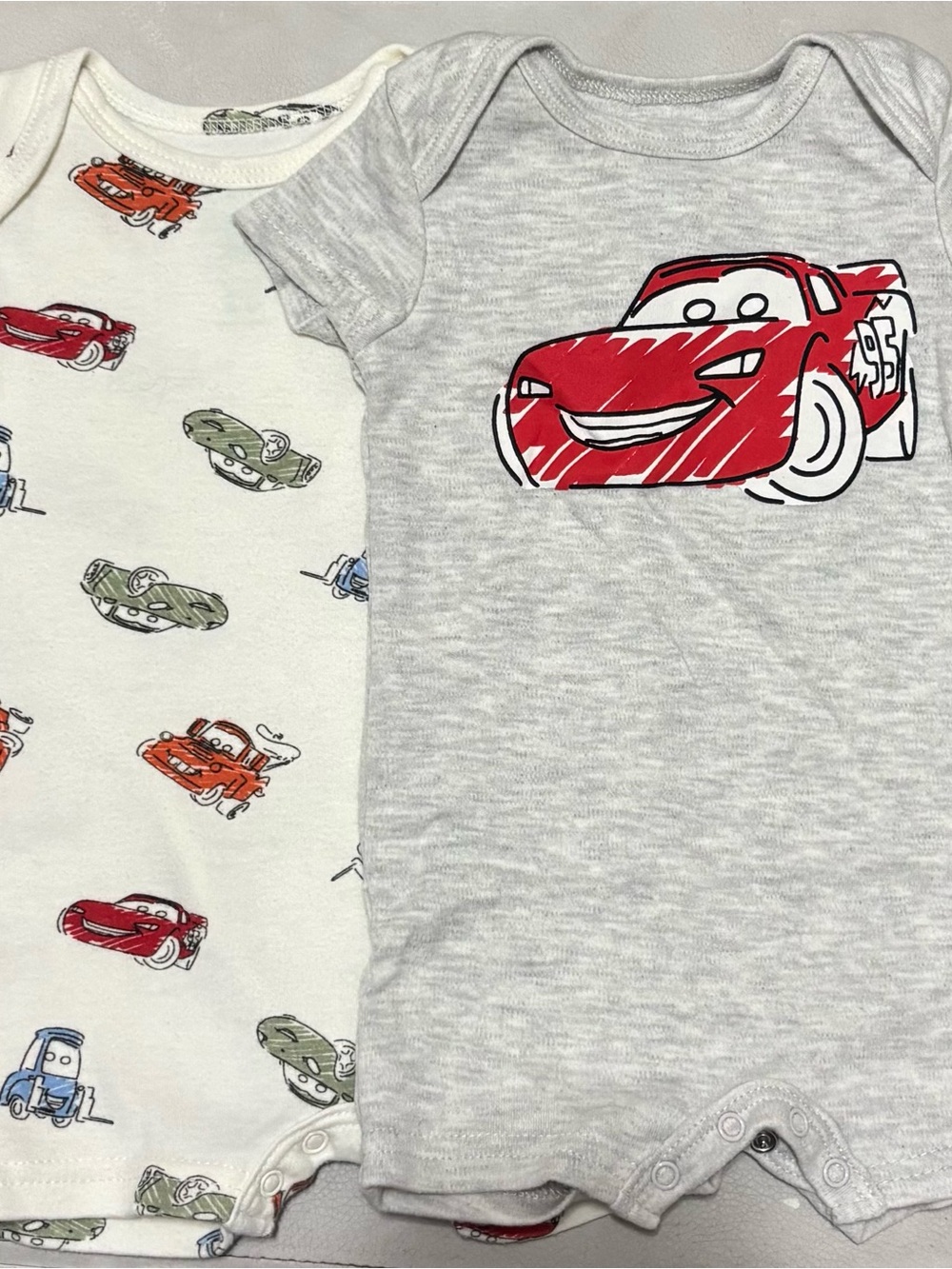 Disney Gray & White Baby Bodysuit Set with Red Race Car